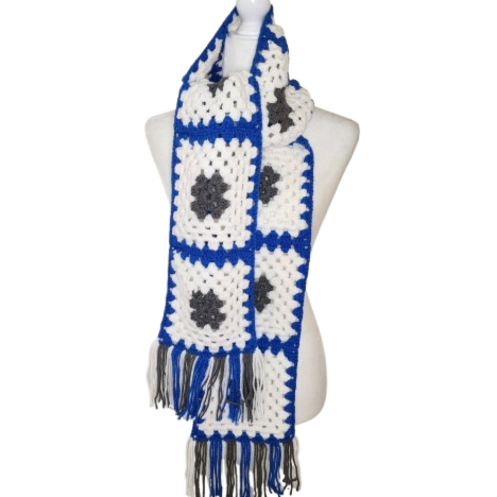 Handmade Crocheted Granny Square Scarf, OS Long